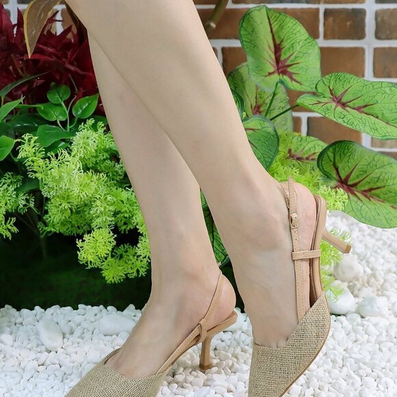 Apricot Casual Women's Ankle Strap High Heel French Sequins Bridal Sandals - Picture 4 of 7